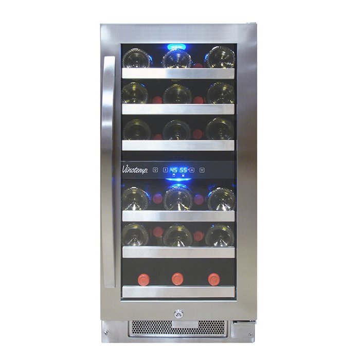 Vinotemp VNTVT-28-2Z-SSDST 28-Bottle Dual-Zone Connoisseur Series Wine Cooler, Stainless Steel N5