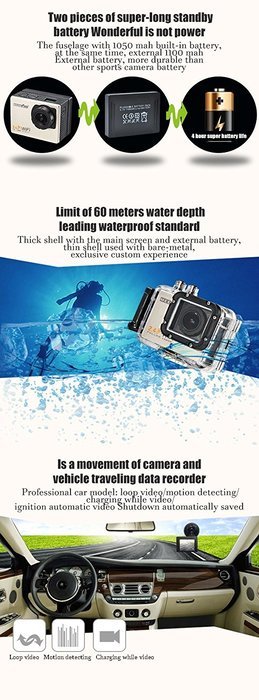 Hiwow Meegou +5 WIFI HDMI WaterProof 2" LCD Sport Action Camera DV Car DVR 4K Ultra HD N4