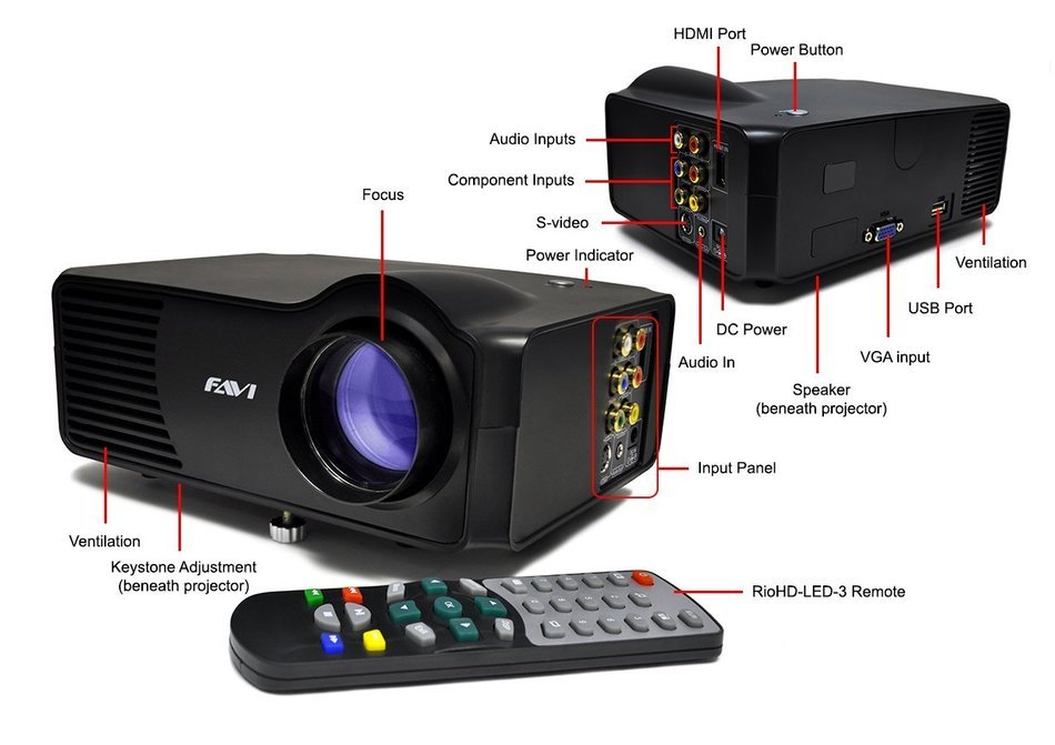 FAVI LED-3 LED LCD (SVGA) Mini Video Projector - US Version (Includes Warranty) - Black (RioHD-LED-3) N4