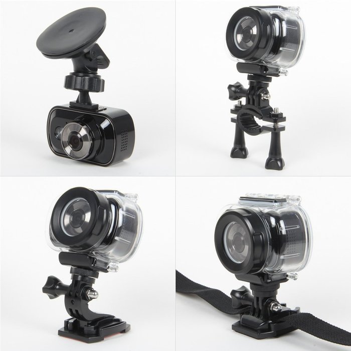 Full HD 1080P Dual Cam 2-in-1 Car Sports Action Dash Camera With Waterproof Case & Holder Accessories