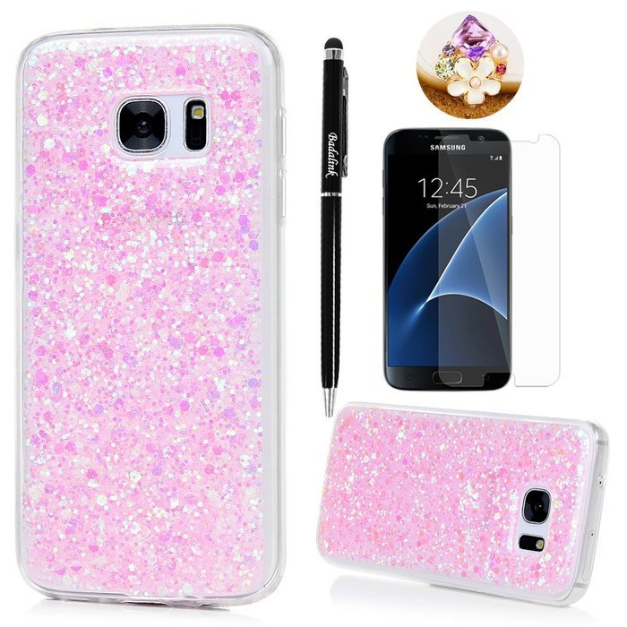 Badalink Galaxy S7 Case Shiny Glitter Sparkle Powder Series Shockproof Drop Protection Soft TPU Rubber Protective... N17