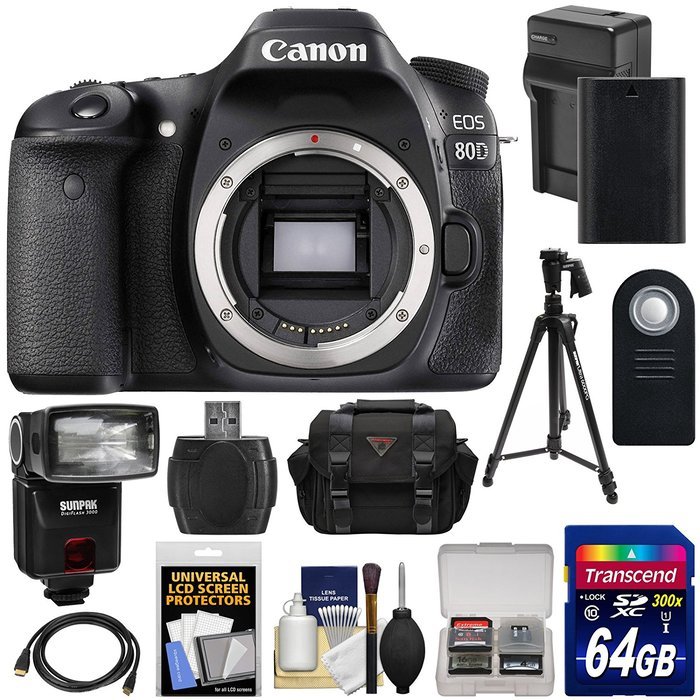 Canon EOS 80D Wi-Fi Digital SLR Camera & 18-55mm IS STM + 55-250mm IS STM Lens + 64GB + Battery + Case + Tripod... N3