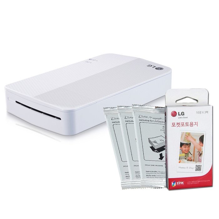 [Printer+Paper SET] New LG Pocket Photo Printer 3 PD251 [White] (Follow-up model of PD241T PD239) + LG Zink Photo...