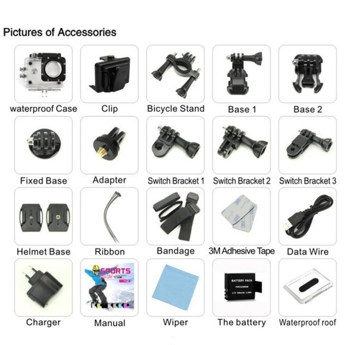 Boddenly Pro5000 HD Wifi 2.0LTPS 170&deg; Wide Angle Lens Sports Action Camera Kit (Yellow+WiFi) N6