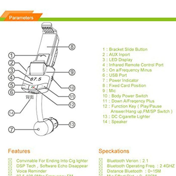 PowerLead Ckit PCK023 Wireless FM Transmitter, Stream Music for Car Stereo System for Smartphone, iPad/iPod, Tablet... N9