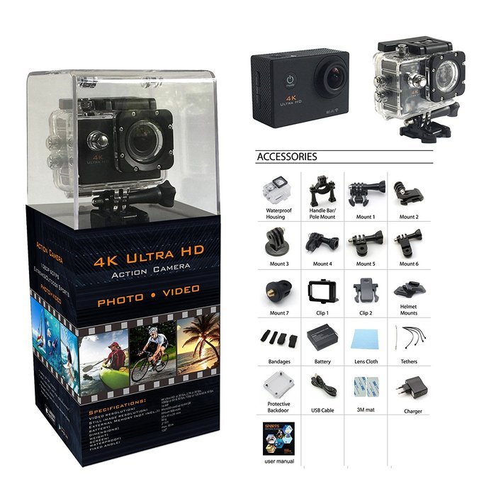 Gmart&reg; 1080P 60FPS 4K Wifi Action Camera with 2.0 Inch LCD Display 16MP Wide Angle+ with 900mAh Rechargeable Battery... N3