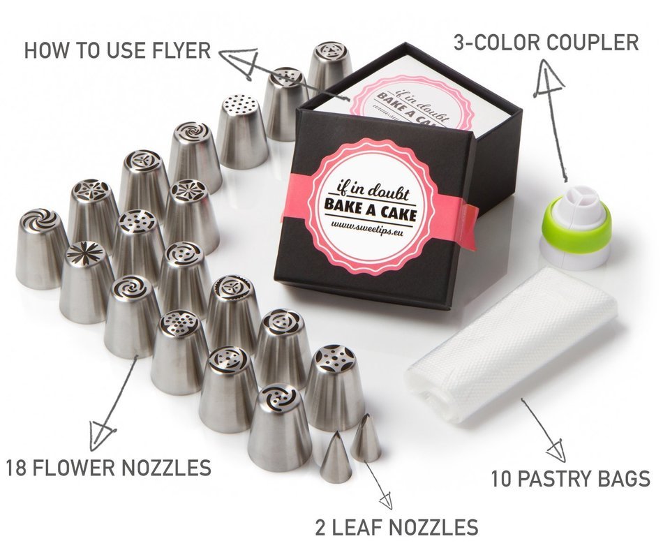 Cake & Cupcake Decorating Set for Icing Flower Decoration | 30 Pcs Frosting Kit | 18 Russian & 2 Leaf Piping Tips... N2