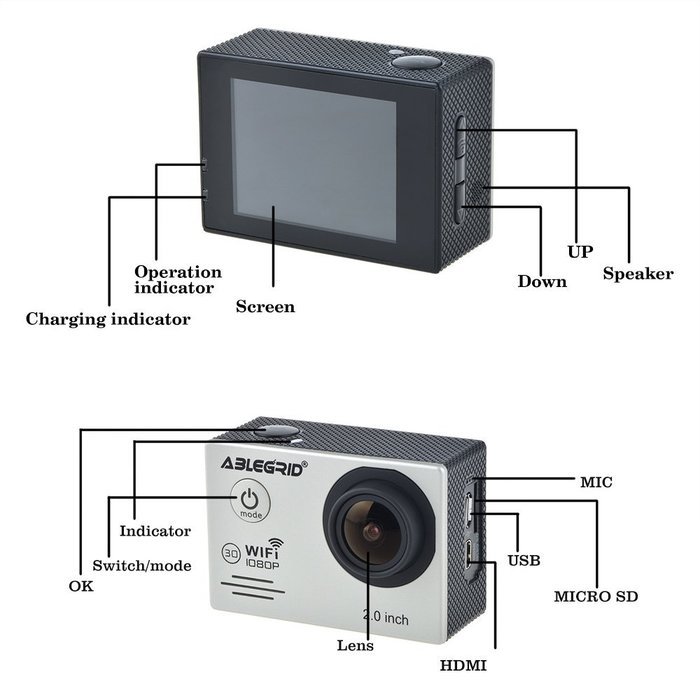 ABLEGRID&reg; SJ5000 WIFI Novatek 96655 12MP 2.0" LCD 1080P 170 Degree Wide Angle Sports DV Waterproof Action Camera... N17