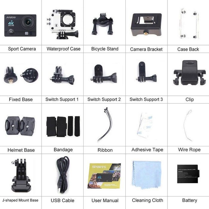 Andoer&reg; Camera 2" Ultra-HD LCD 4K 25FPS Full HD 1080P 60FPS Action Video camera Wifi Cam 16MP 170&deg; Wide-Angle... N29