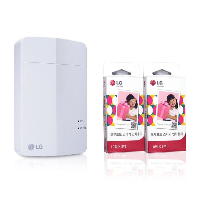 [Printer+Paper SET] New LG Pocket Photo Printer 3 PD251 [White] (Follow-up model of PD241T PD239) + LG Zink Sticker... N8