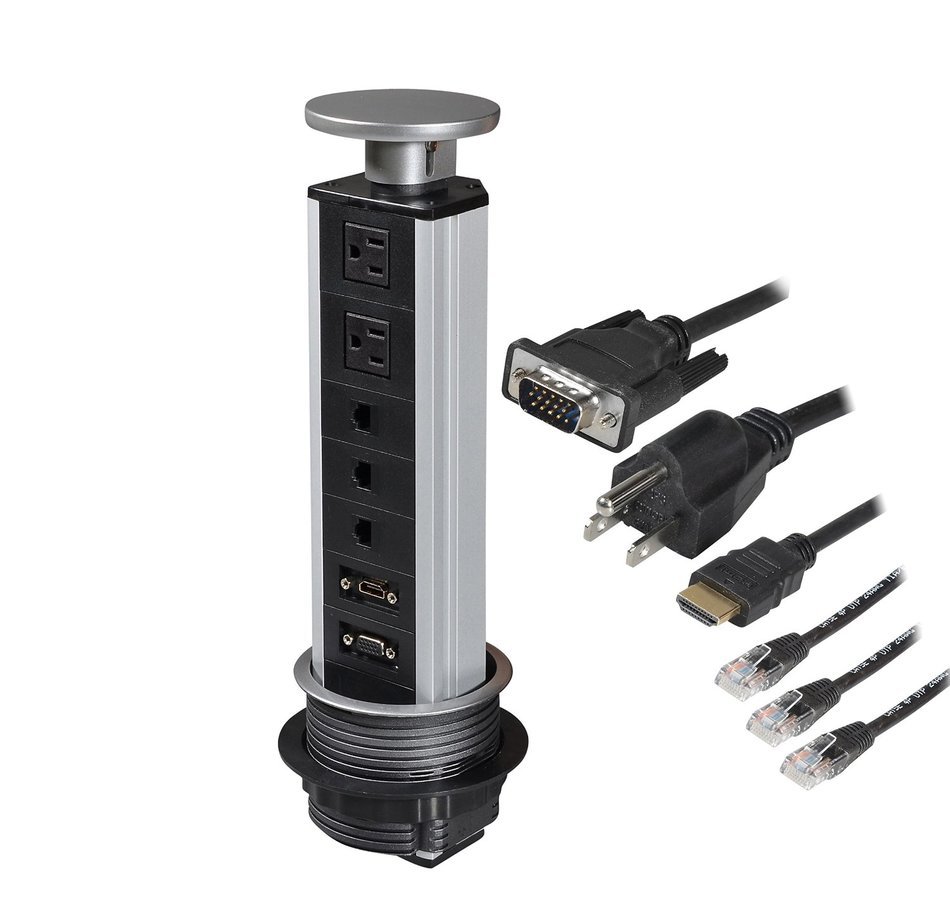 Tabletop Power Data Center Pulling Pop Up Power Socket 2 US Plugs 3 RJ45 Ports DHMI +VGA PTabletop Safe Hidden... N2