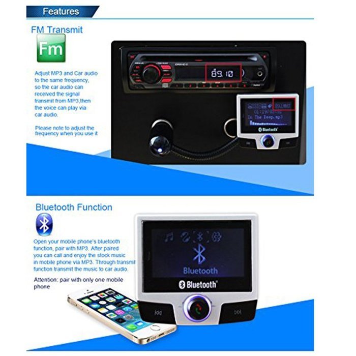 PowerLead Ckit PCK023 Wireless FM Transmitter, Stream Music for Car Stereo System for Smartphone, iPad/iPod, Tablet... N13