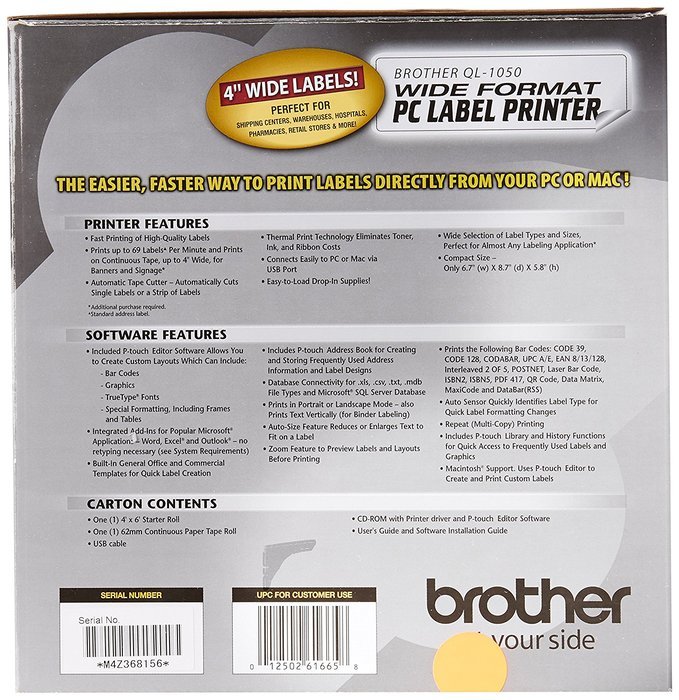 Brother QL-1050 Wide Format PC Label Printer N5
