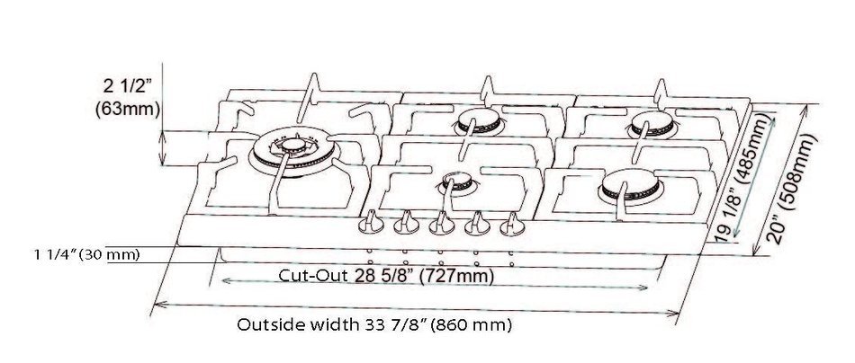 Ancona 5 Burner 34" Stainless Steel GAS Cooktop N3