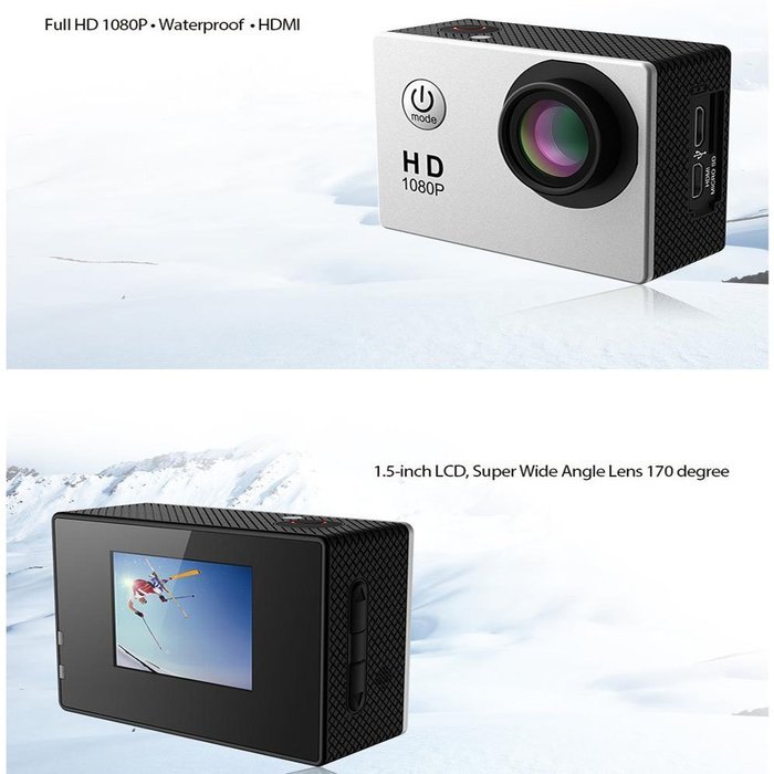 Generic 1080p Sports Camera Outdoor Lifestyle Action Camera with Wi-fi & Image Stabilization (Silver) N3