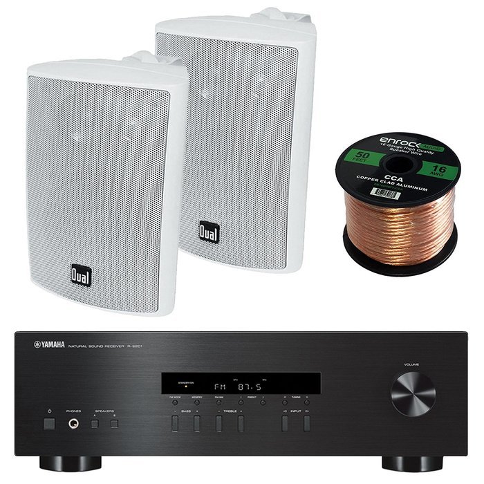 Yamaha R-S201BL 2-Channel 200-Watt Home Audio AM/FM Radio Stereo Receiver Amplifier Bundle Combo With 4x Dual... N3