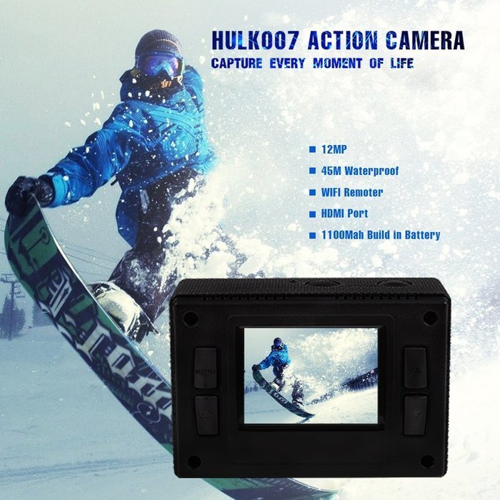 HULKER 007 Waterproof Action camera WIFI 12MP 1080P 30fps underwater 45M 1100mah battery 120Degree Wide angle... N6