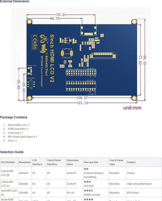 Waveshare Raspberry Pi LCD Display Module 5inch 800*480 TFT Resistive Touch Screen Panel HDMI... N9