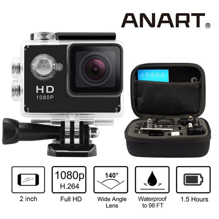 ANART&reg; SSC-17 A9 1080P 5MP 2.0inch LCD Screen 140 Degree Waterproof Helmet Sports Camera DVR With Small Shockproof... N4