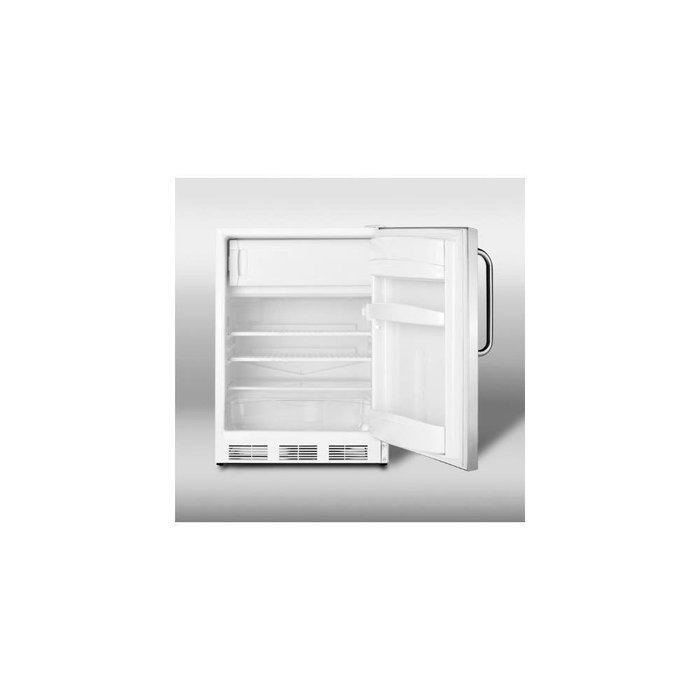 Summit CT66LSSTBADA: ADA compliant refrigerator-freezer for freestanding use, with lock, white cabinet, stainless...