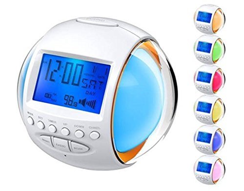 11 Nature Sound & Music FM Radio Wake Up Alarm Digital Clock 7 Color LED Light N4