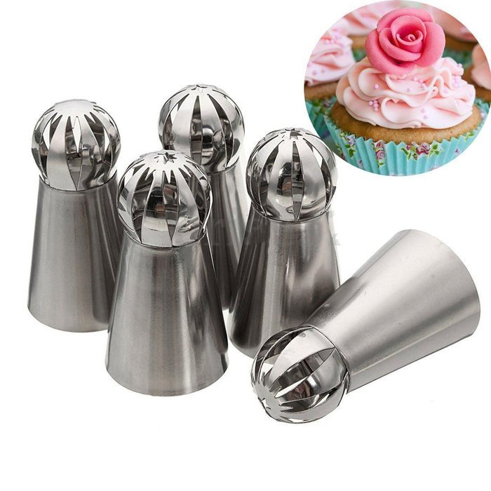 Russian Icing Piping Nozzles Tips Set by AIQI, Sphere Ball Russian Tips Stainless Steel, Pastry Cake Fondant Cupcake... N3