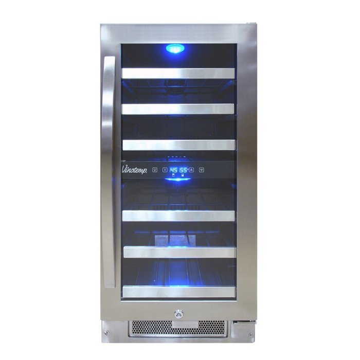 Vinotemp VNTVT-28-2Z-SSDST 28-Bottle Dual-Zone Connoisseur Series Wine Cooler, Stainless Steel N6