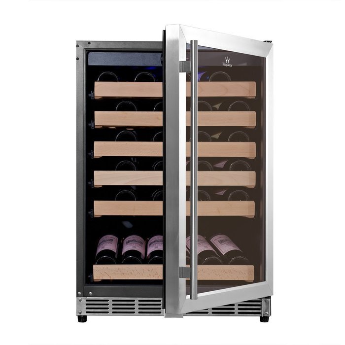 KingsBottle 98 Bottle Single Zone Wine Cooler, Black with Glass Door N5