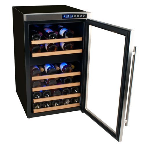 Edgestar 34 Bottle Free Standing Dual Zone Wine Cooler - Black/Stainless Steel N2