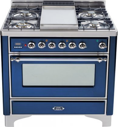 Ilve UM-90F-DMP-BL-X 36" Majestic Series Dual Fuel Range with 3.55 cu. ft. Oven Capacity 5 Burners Removable Griddle...
