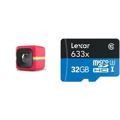 Polaroid Cube HD 1080p Action Cam (Red) w/ Lexar High-Performance MicroSDHC 633x 32GB UHS-I/U3 w/USB 3.0 Reader...