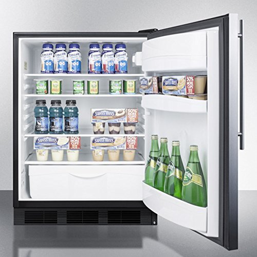 Summit FF6B7SSHVADA: Commercially approved, ADA compliant all-refrigerator in black for freestanding use, with... N2
