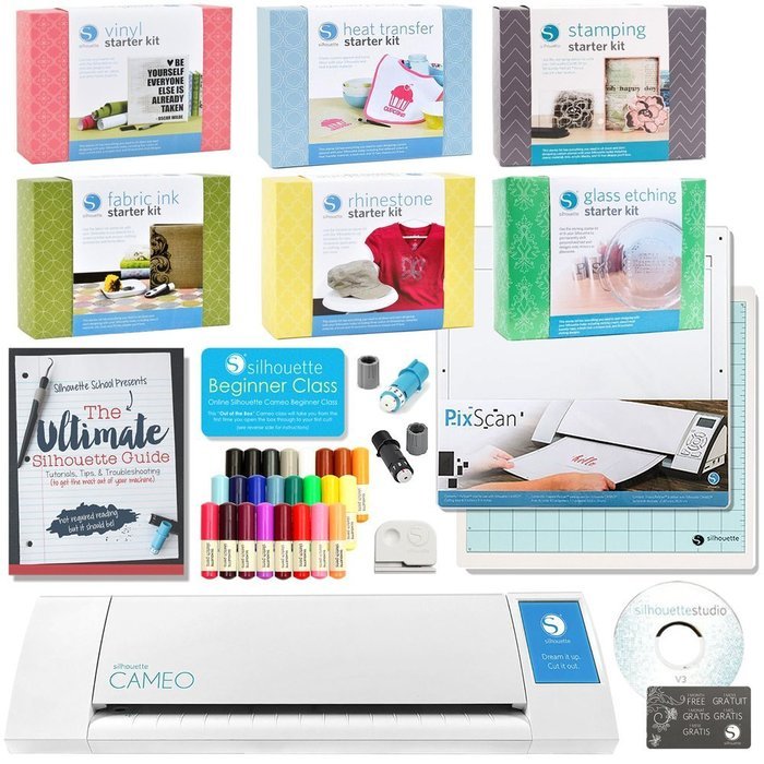 Silhouette Cameo 2 Mega Bundle with 7 Starter Kits, Ultimate Silhouette Guide Book, 24pc Sketch Pens, Fabric Blade... N3