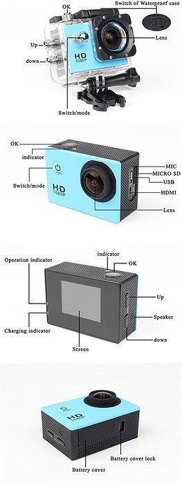 Goldfox SJ4000 Action Camera 1.5" HD Sports Digital Video 1080P Camera Waterproof Car Recorder Blue N2
