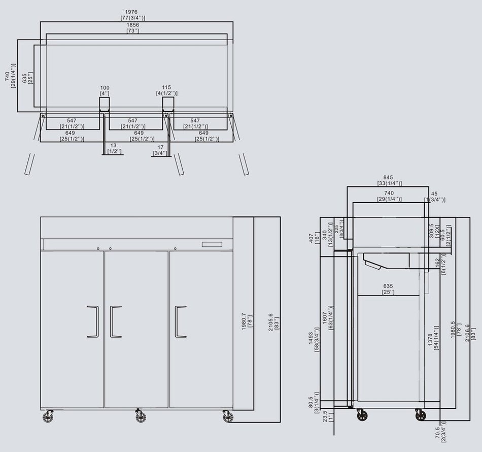 NEW COMMERCIAL 3 DOOR STAINLESS STEEL REFRIGERATOR. "FREE SHIPPING".