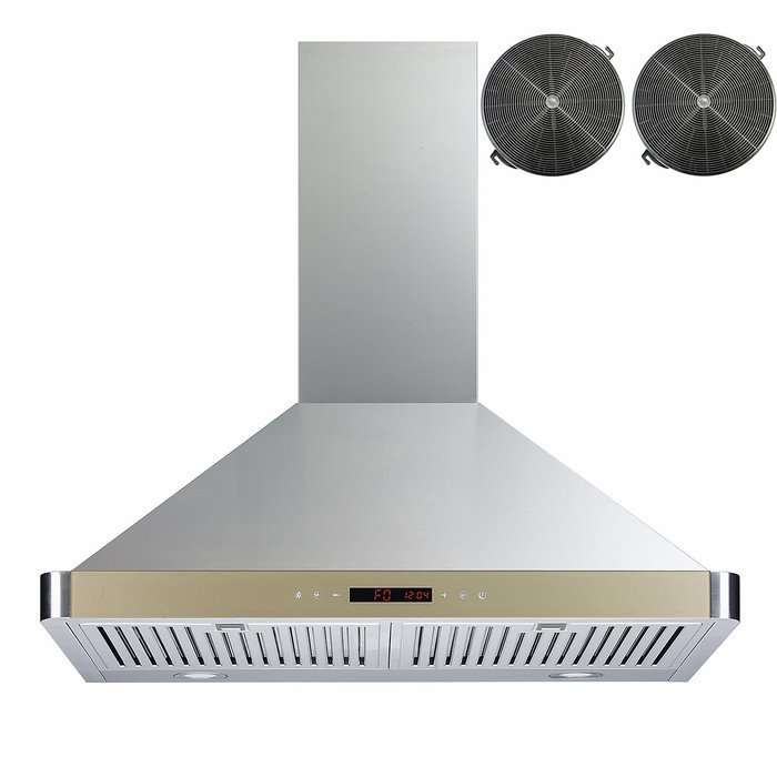 Golden Vantage 30" Wall Mount Range Hood Stainless Steel Golden Ductless Hood W/ Touch Control Panel Carbon Filters...