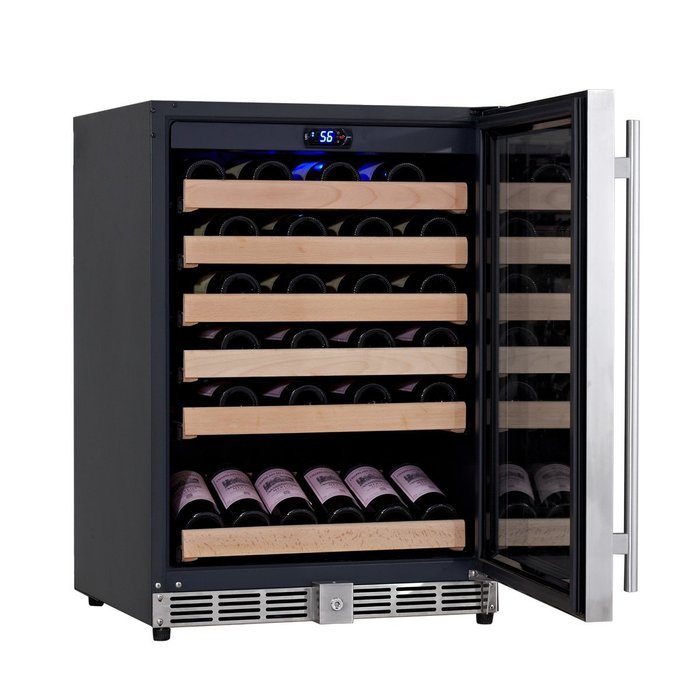 KingsBottle 98 Bottle Single Zone Wine Cooler, Black with Glass Door N8