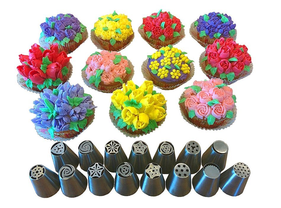 Russian Piping Tips - 15 Piece Set of Large Stainless Steel Cake Decorating Tips To Create Stunning Professional... N7