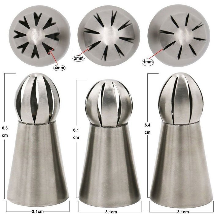 Russian Icing Piping Nozzles Tips Set by AIQI, Sphere Ball Russian Tips Stainless Steel, Pastry Cake Fondant Cupcake... N5