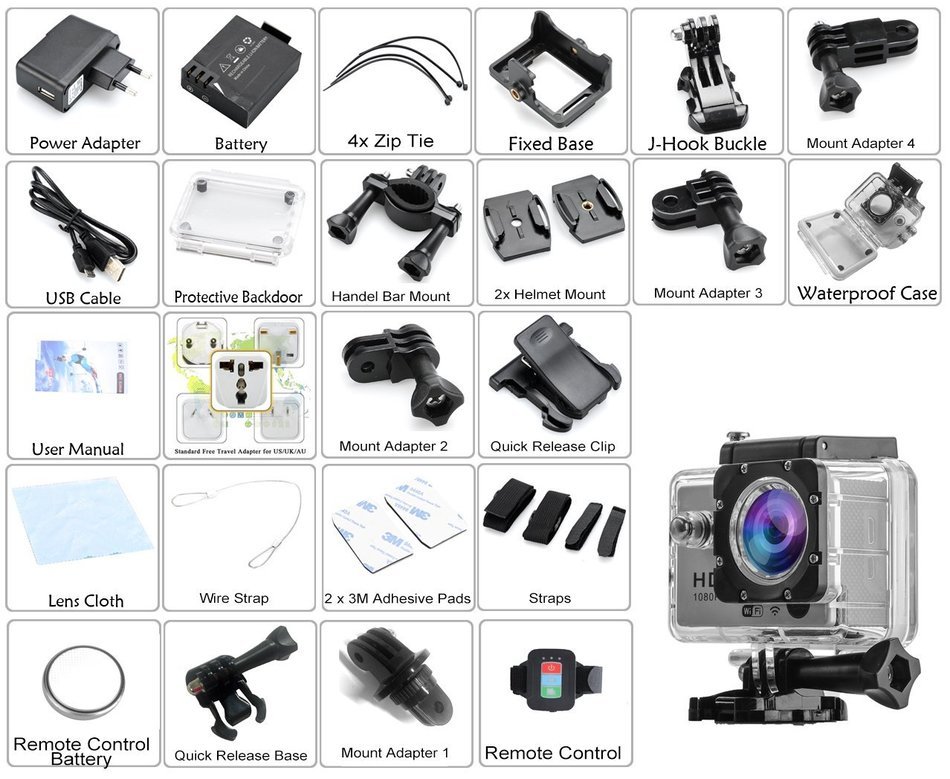 Q3 Full HD 1080P Sports Action Camera - 30M Waterproof, 2 Inch Screen, 170 Degree Lens, Remote Control, 1080P... N2