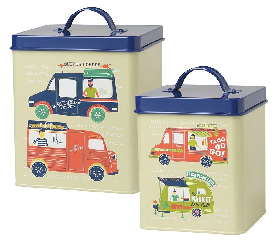 Now Designs L19014 Storage Tins, Food Trucks, Green, Set of 2 N3