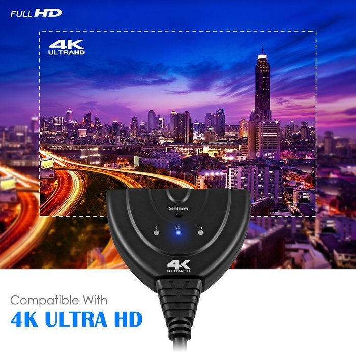 4K HDMI Switches, SENHAI 3 Ports HDMI Adapter with Pigtail Cable, Support 4K 1080P 3D UHD Blue-ray DVD, 3 HDMI... N10