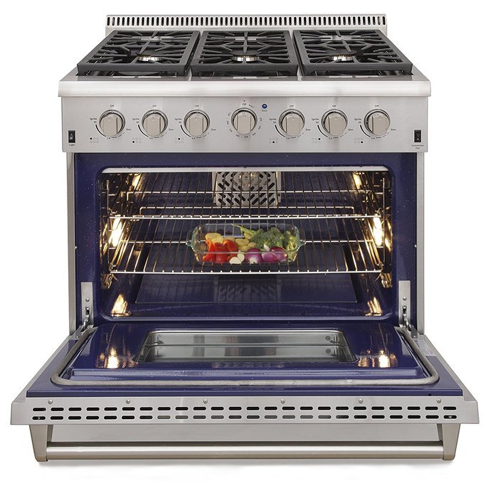 KUCHT KRG3618U/LP Pro-Style 36 inch Stainless Steel Propane Gas Fuel Sealed Burner Range - Convection & Infra-red... N3