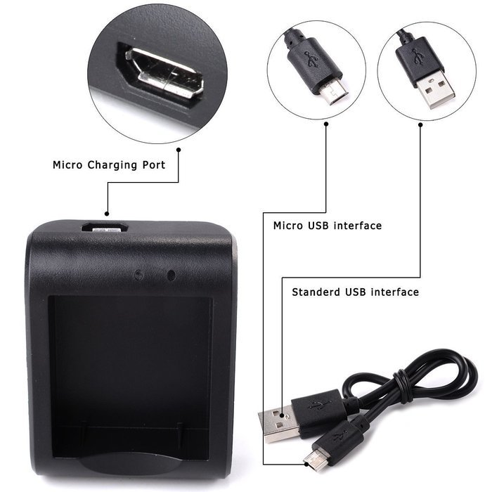 TEKCAM Dual-slot Battery Charger with Micro USB Cable for SJCAM DBPOWER EX5000 14MP Lightdow LD4000 LD6000 1080P... N3