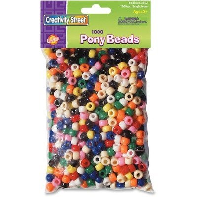 Chenille Kraft 3552 - Pony Beads, Plastic, 6mm x 9mm, Assorted Colors, 1000/Pack