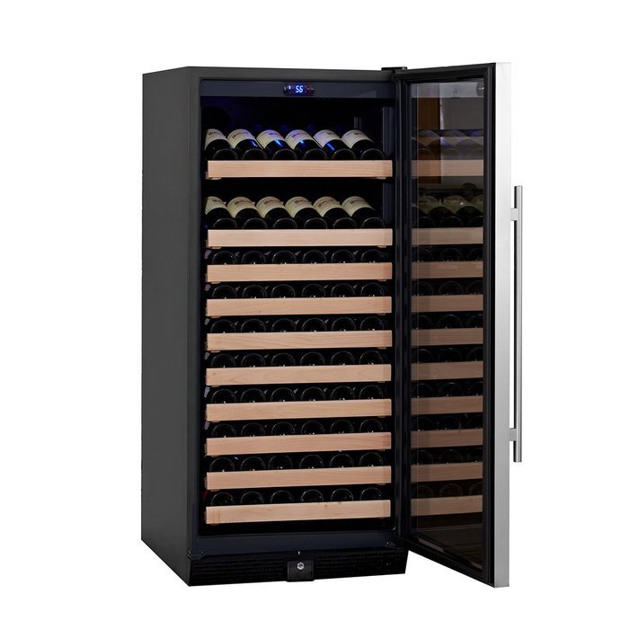 KingsBottle 98 Bottle Single Zone Wine Cooler, Black with Glass Door N14