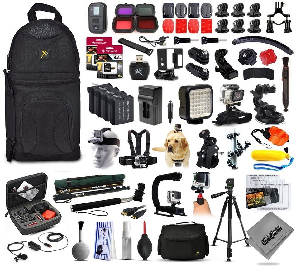 Opteka 4x Batteries + 128GB Memory + WiFi Remote + Filters + Skeleton Housing + Microphone + X-Grip + LED Light...