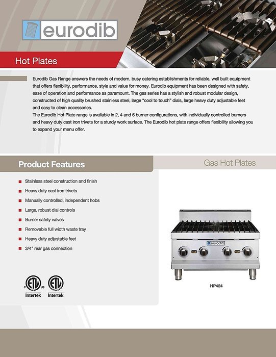 Eurodib HP636 Stainless Steel 6 Burners Hot Plate N4