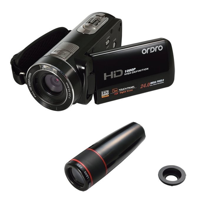 Ordro HDV-Z18 Plus Full HD 1080P Digital Video Camcorder Camera DV 3 inch TFT LCD Rotation Touch Screen with Teleconverter... N5