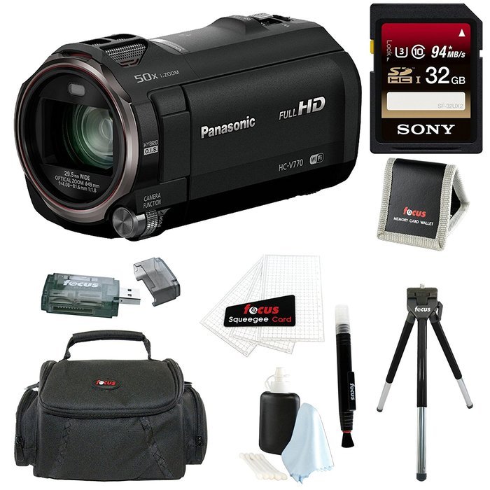 Panasonic HC-V770 HD Camcorder, WiFi, w/ Wasabi battery & 64GB U3 Bundle N9